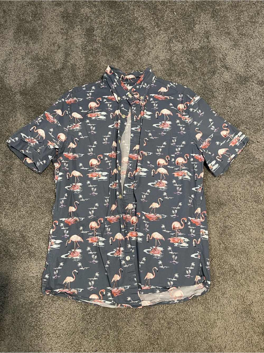 Sonoma Navy Short-Sleeve Flamingo Button-Down Shirt